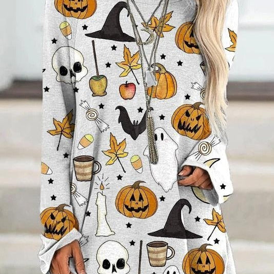 Fatima | Langärmliges Sweatshirt mit Rundhalsausschnitt und Halloween-inspiriertem Kürbis-Print