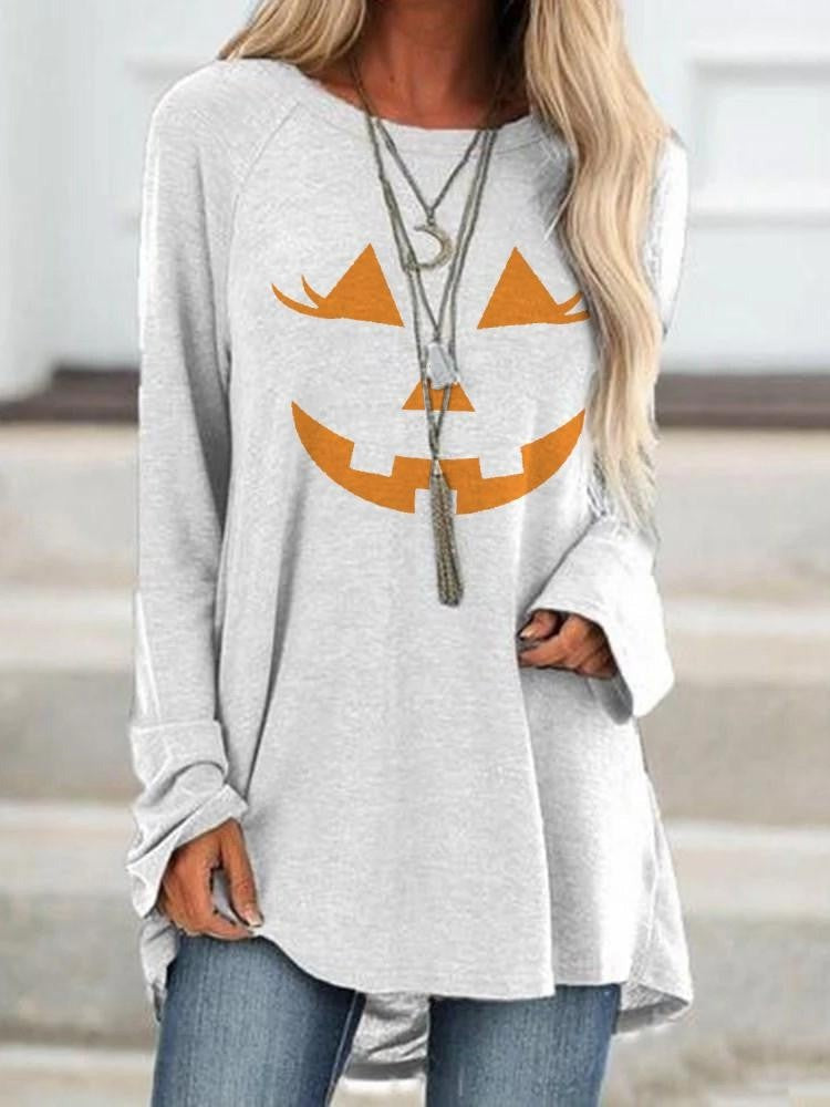 Dolores | Langarm-Sweatshirt mit Halloween-inspiriertem Vogelscheuchen-Gesichts-Print