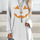 Dolores | Langarm-Sweatshirt mit Halloween-inspiriertem Vogelscheuchen-Gesichts-Print