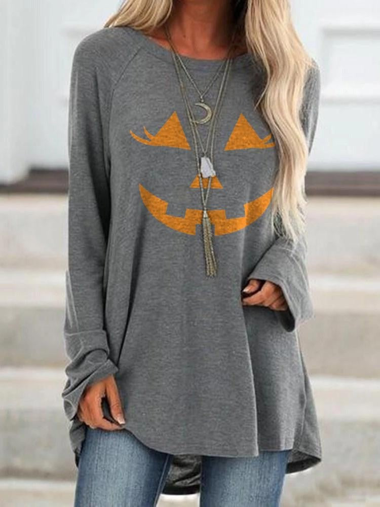 Dolores | Langarm-Sweatshirt mit Halloween-inspiriertem Vogelscheuchen-Gesichts-Print