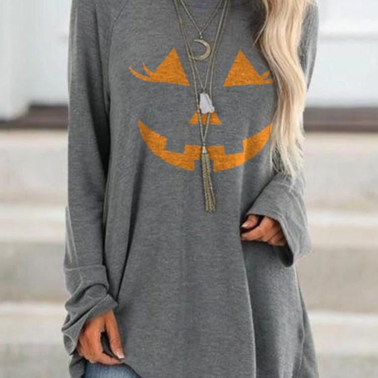 Dolores | Langarm-Sweatshirt mit Halloween-inspiriertem Vogelscheuchen-Gesichts-Print
