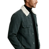 Herrenveloursjacke mit Sherpakragen und Druckknöpfen - Dunkelgrau