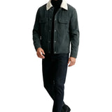 Herrenveloursjacke mit Sherpa-Kragen und Druckknöpfen - Dunkelgrau