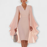 Rachel - Helles Rosa Midi-Kleid mit V-Ausschnitt und Chiffonärmeln