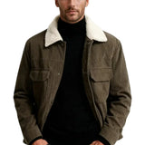 Herrenveloursjacke mit Sherpa-Kragen und Druckknöpfen - Braun