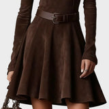 Jelka - Vintage Kleid aus braunem Wildlederimitat mit Kragen