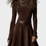 Jelka - Vintage Kleid aus braunem Wildlederimitat mit Kragen