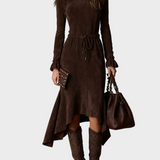 Minke - Elegantes Midi-Kleid aus dunkelbraunem Suedine mit Schleife