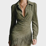 Mirjam - Grüne Mini-Kleid aus Viskose mit herzförmigem Ausschnitt