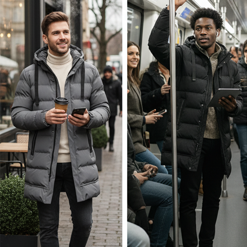 Léon | Lange wattierte Jacke mit Kapuze
