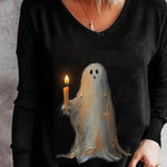 Valentina | Lockeres Halloween-inspiriertes T-Shirt mit V-Ausschnitt