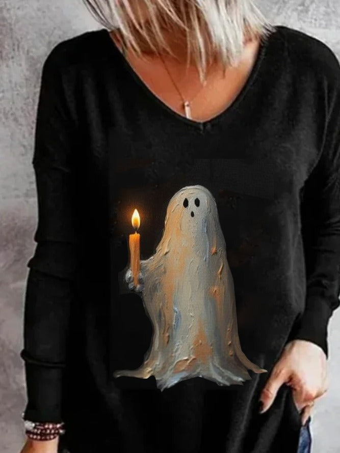 Valentina | Lockeres Halloween-inspiriertes T-Shirt mit V-Ausschnitt