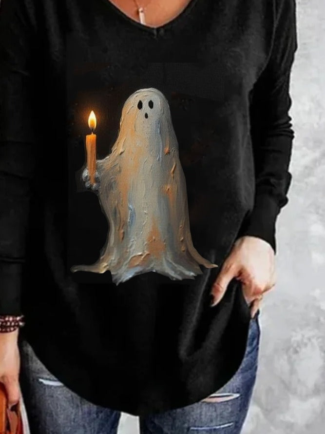 Valentina | Lockeres Halloween-inspiriertes T-Shirt mit V-Ausschnitt