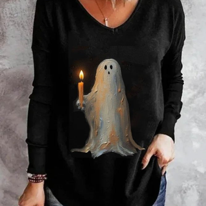 Valentina | Lockeres Halloween-inspiriertes T-Shirt mit V-Ausschnitt