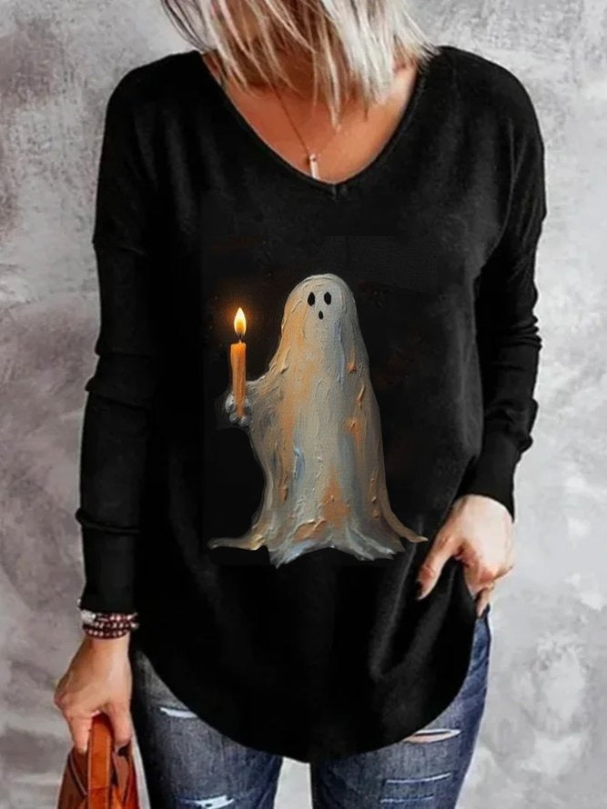 Valentina | Lockeres Halloween-inspiriertes T-Shirt mit V-Ausschnitt