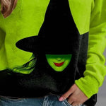Sophia | Loses Rundhals-Sweatshirt mit Farbblock-Aufdruck und Halloween-inspiriertem Aufdruck