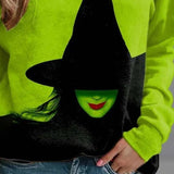 Sophia | Loses Rundhals-Sweatshirt mit Farbblock-Aufdruck und Halloween-inspiriertem Aufdruck