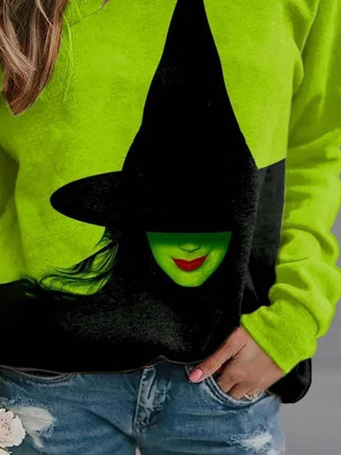 Sophia | Loses Rundhals-Sweatshirt mit Farbblock-Aufdruck und Halloween-inspiriertem Aufdruck