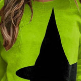 Sophia | Loses Rundhals-Sweatshirt mit Farbblock-Aufdruck und Halloween-inspiriertem Aufdruck