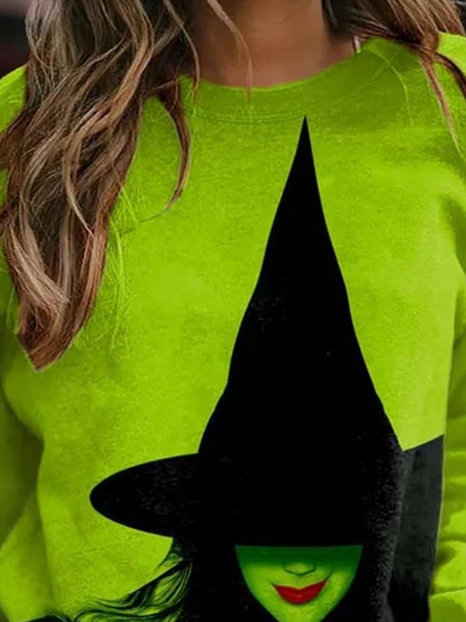 Sophia | Loses Rundhals-Sweatshirt mit Farbblock-Aufdruck und Halloween-inspiriertem Aufdruck