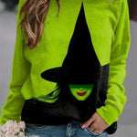 Sophia | Loses Rundhals-Sweatshirt mit Farbblock-Aufdruck und Halloween-inspiriertem Aufdruck