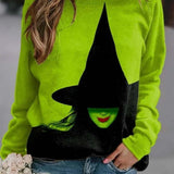 Sophia | Loses Rundhals-Sweatshirt mit Farbblock-Aufdruck und Halloween-inspiriertem Aufdruck
