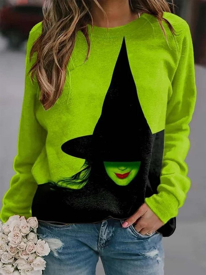 Sophia | Loses Rundhals-Sweatshirt mit Farbblock-Aufdruck und Halloween-inspiriertem Aufdruck