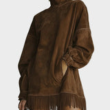 Truus - Kleid aus Suédine mit Kragen und Fransen